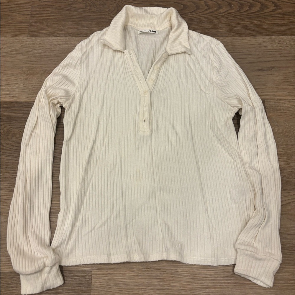Reformation Off-White Ribbed Knit Top